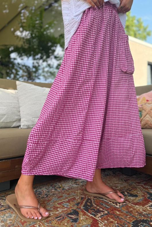 Arbi Gingham Pocket Culotte Pant Magenta